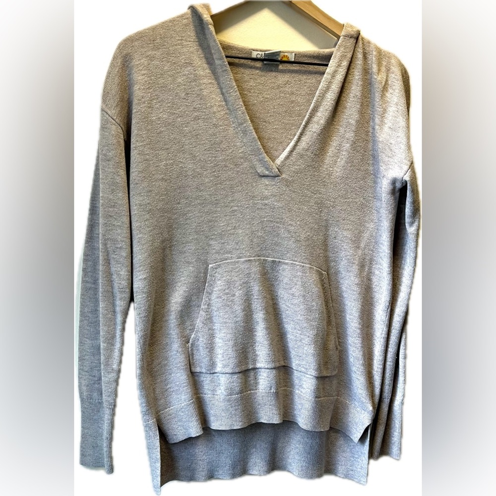 C&C California V neck Hoodie Sweater, tan, Size S